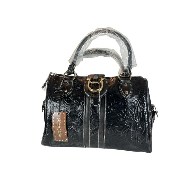Madi Claire Black Tooled Leather Handbag Purse - Picture 1 of 11